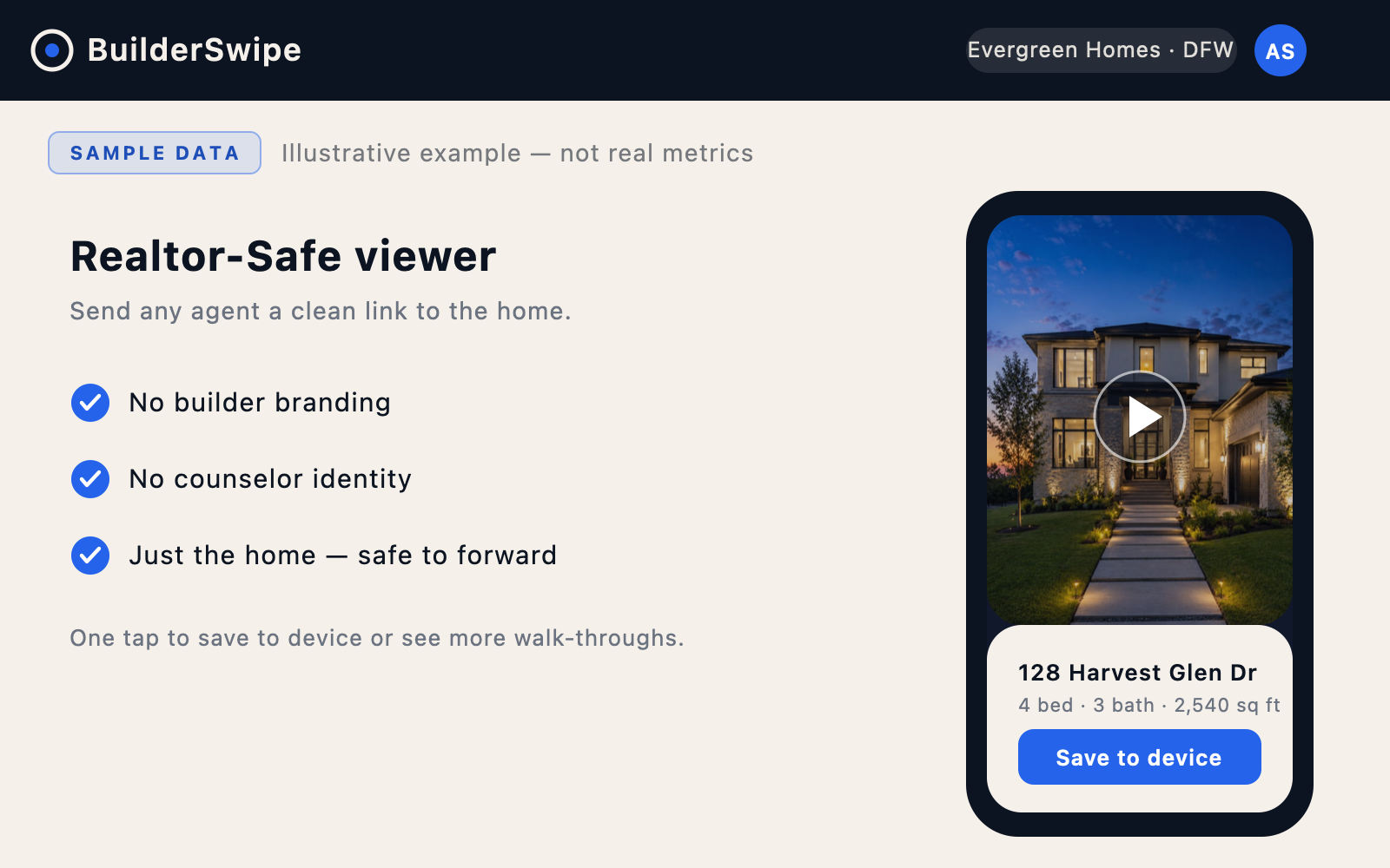 BuilderSwipe Realtor Safe viewer